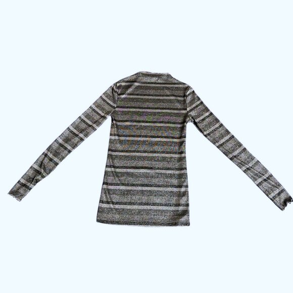 Endless Rose Mock Neck Metallic Striped Lettuce Trim Long Sleeve Top Womens  Sm - Picture 6 of 6